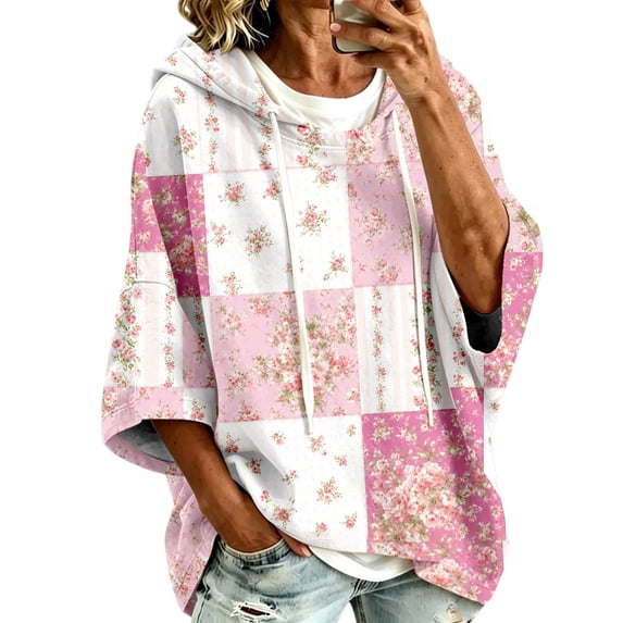Cancer Awareness Hoodies Women Hooded Pink Ribbon Sweatshirt | Batwing 3/4 Sleeve, Oversized, Pullover, Cute Pattern, Fall Comfort, We Wear Pink in October, Sweat Shirts, Ladies Sweaters
