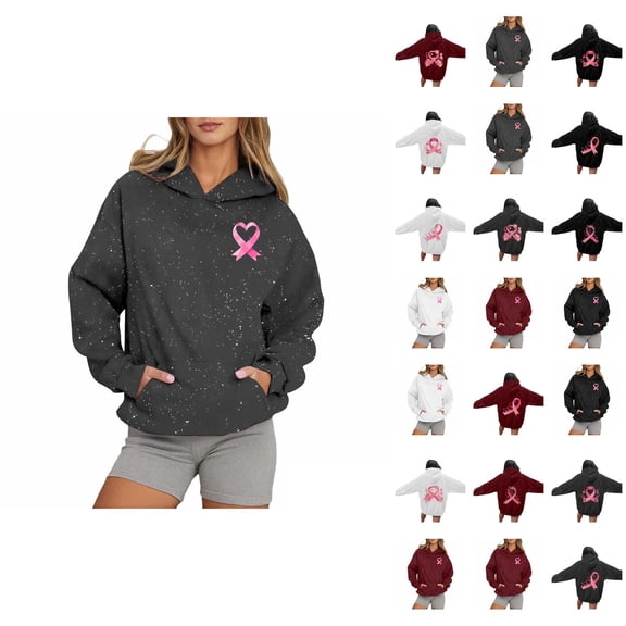 Cancer Awareness Hoodies for Women 2025 Glitter Sparkle Hoodie with Pockets Hooded Sweatshirt Pullover Tops
