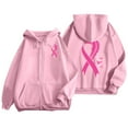thumbnail image 1 of Breast Cancer Awareness Hoodies for Women 2025 Pink Ribbon Zip Up Graphic Hooded Sweatshirt with Pockets Jackets Coat, 1 of 6