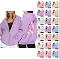 thumbnail image 1 of Breast Cancer Awareness Hoodies for Women 2025 Zip Up Fleece Lined Hoodie with Pockets Hooded Sweatshirt Pullover Top, 1 of 7