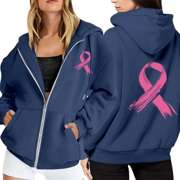 Breast Cancer Awareness Hoodies for Women 2025 Zip Up Long Sleeve Hoodie with Pockets Hooded Sweatshirt Women Jacket