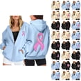 thumbnail image 1 of Breast Cancer Awareness Hoodies for Women Long Sleeve Loose Casual Zip Up Jacket Hooded Sweatshirt with Pockets, 1 of 8