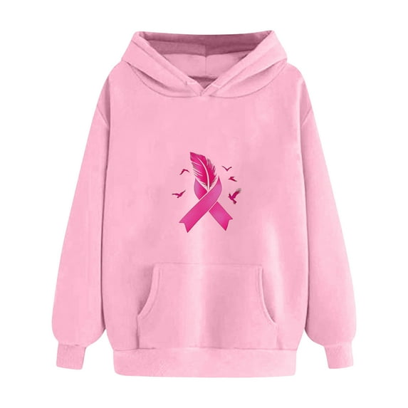Breast Cancer Awareness Hoodies for Women Pink Ribbon Hooded Sweatshirt 2025 Long Sleeve Hoodie with Pockets Pullover Tops