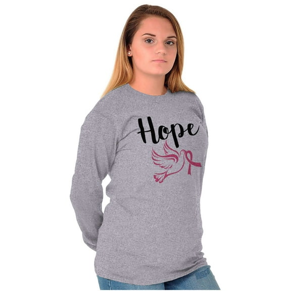 Breast Cancer Awareness Hope Dove Women Plus Size Long Sleeve Graphic Tee Brisco Brands 3X