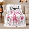 thumbnail image 1 of Breast Cancer Awareness Hope Ribbon Wrapped Pink Scarf, Cozy Friendship Quote Scene, Warm Flannel Blanket for Living Room and Reading Nook, Art Lovers Friendship Gift, Artistic Home Decor, 1 of 9