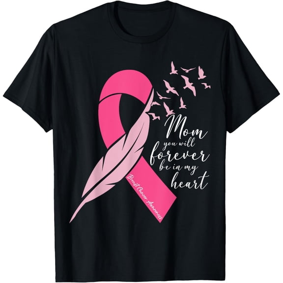 Breast Cancer Awareness In Memory of Mom Butterfly Pink T-ShirtMen and women, Black T-shirt, size: Extra large