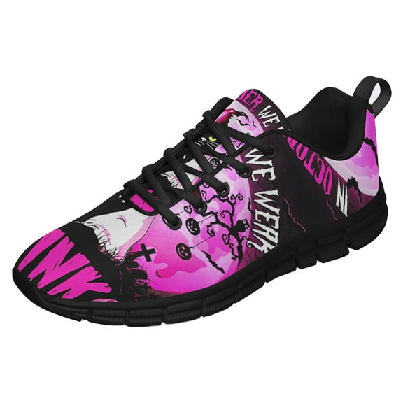 Breast Cancer Awareness In October We Wear Pink Running Shoes Sneakers Mesh Black Size 3.5