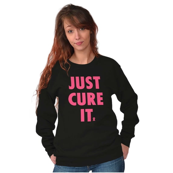 Breast Cancer Awareness Just Cure It Women Plus Size Crewneck Sweatshirt Brisco Brands 4X