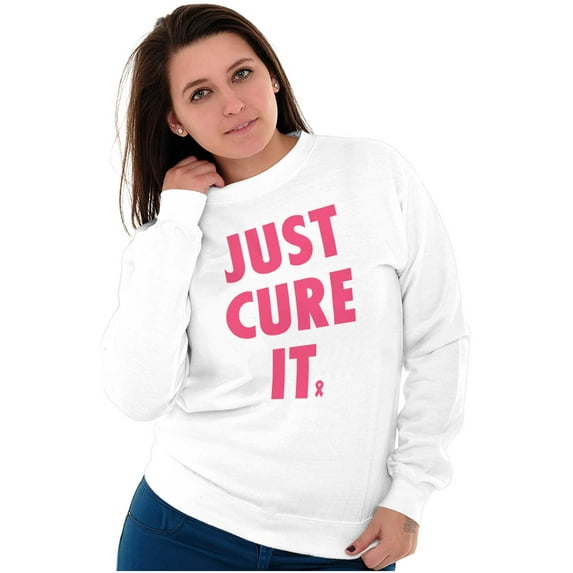 Breast Cancer Awareness Just Cure It Women Plus Size Crewneck Sweatshirt Brisco Brands 4X
