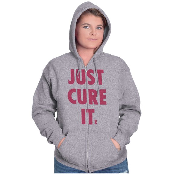 Breast Cancer Awareness Just Cure It Womens Plus Size Graphic Zipper Hoodie Brisco Brands 5X