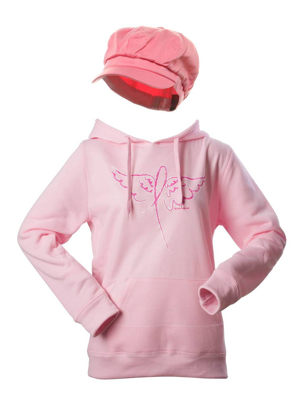 Breast Cancer Awareness Kit - Winged Ribbon Hoodie + Newsboy Cap - X-Large