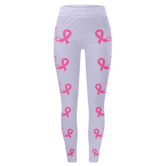Breast Cancer Awareness Leggings For Women Pink Ribbon Print High Waist 4-Way Stretch Workout Pants for Running Casual