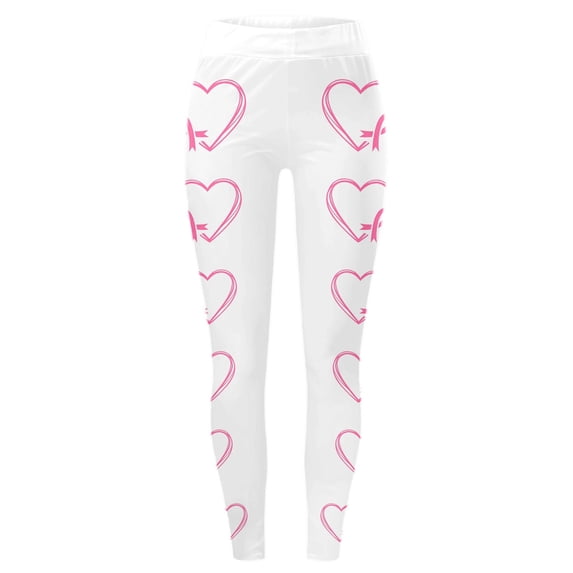 Cancer Awareness Leggings For women Pink Ribbon Heart Print High Waist 4-Way Stretch Soft Leggings for Workout Gym Casual