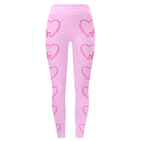 Breast Cancer Awareness Leggings For women Pink Ribbon Heart Print High Waist 4-Way Stretch Soft Leggings for Workout Gym Casual