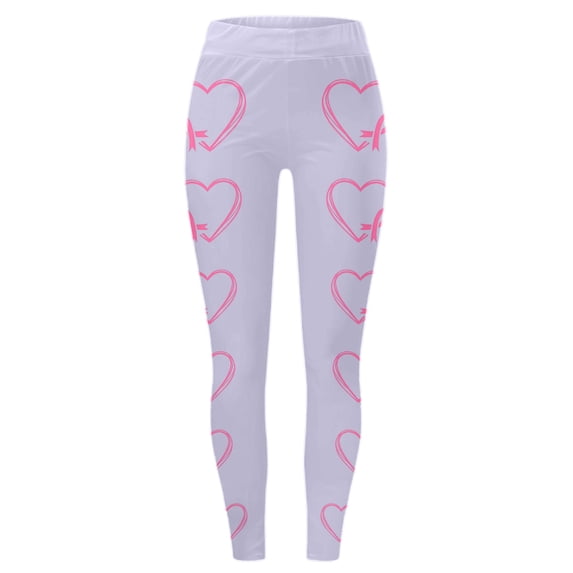 Breast Cancer Awareness Leggings For women Pink Ribbon Heart Print High Waist 4-Way Stretch Soft Leggings for Workout Gym Casual