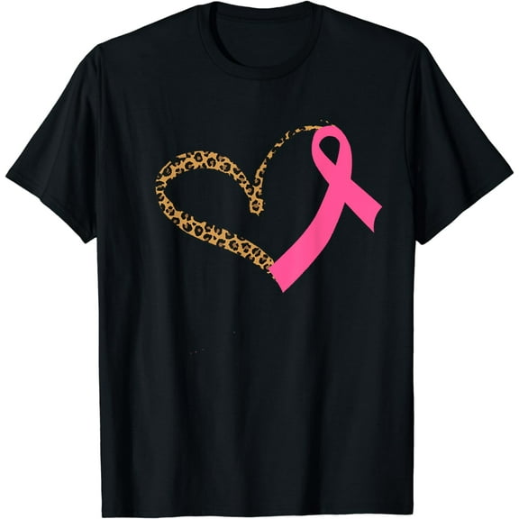 Breast Cancer Awareness Leopard Print Heart Pink Ribbon Mom T-Shirt
