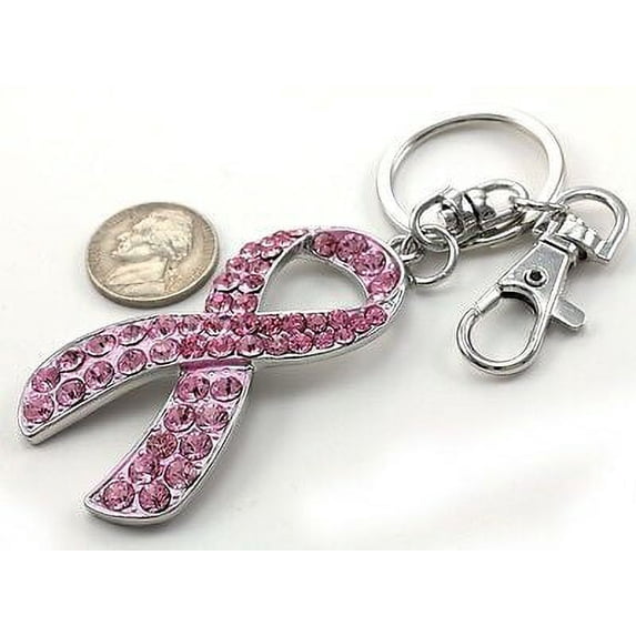 Breast Cancer Awareness Light Pink Ribbon Keychain Key Ring Charm ...