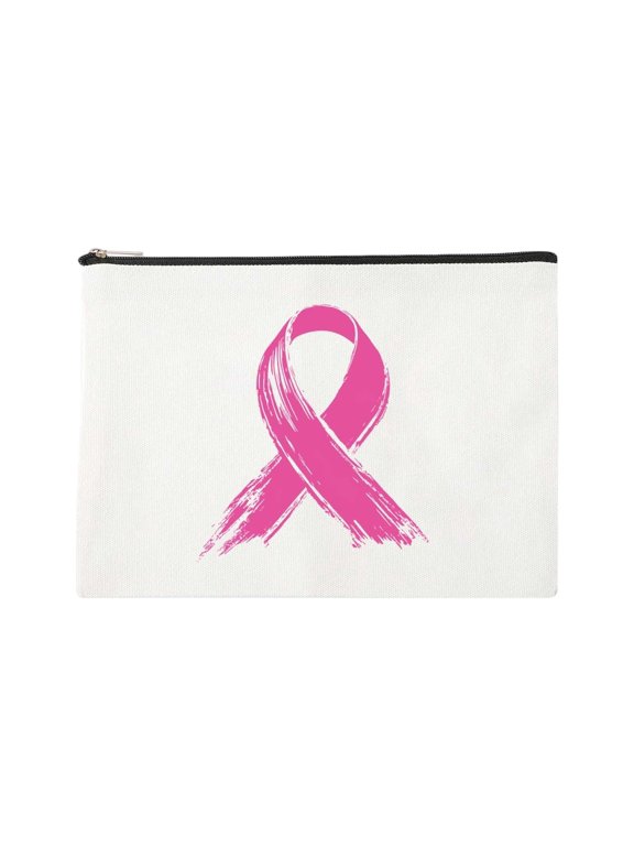 Cancer Awareness Makeup Bag for Women, Coquette Pink Ribbon Bow Cosmetic Zipper Pouch, Chemo Gifts for Woman, Pink Ribbon Butterfly Tote Bag for Purse and Travel