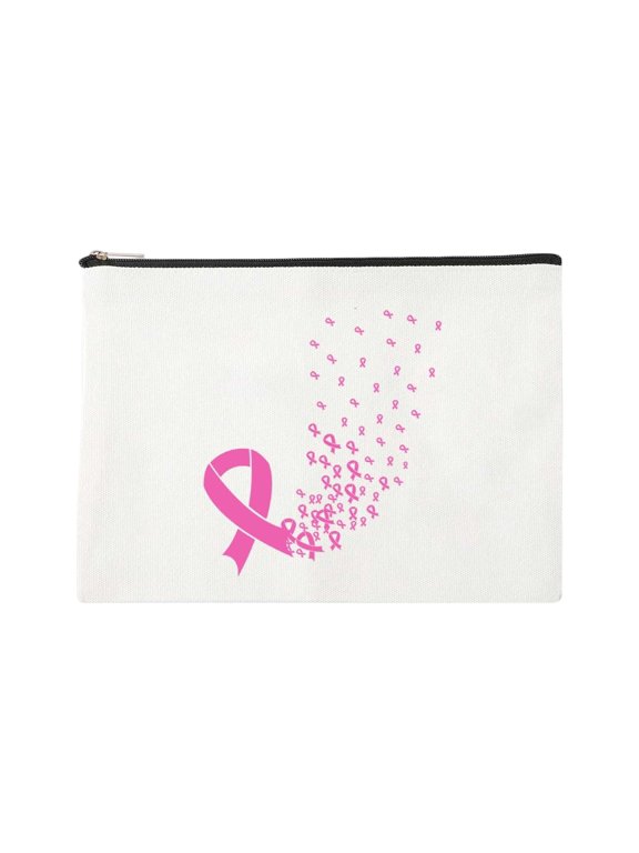 Cancer Awareness Makeup Bag for Women, Coquette Pink Ribbon Bow Cosmetic Zipper Pouch, Chemo Gifts for Woman, Pink Ribbon Butterfly Tote Bag for Purse and Travel