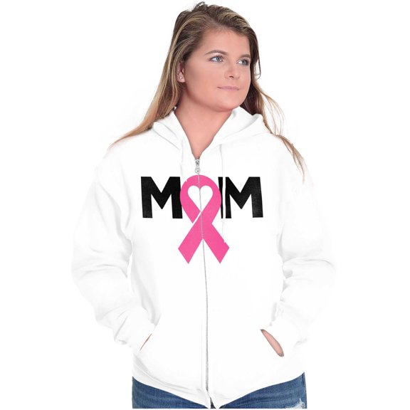 Breast Cancer Awareness Mom Fighter Womens Plus Size Graphic Zipper Hoodie Brisco Brands 2X