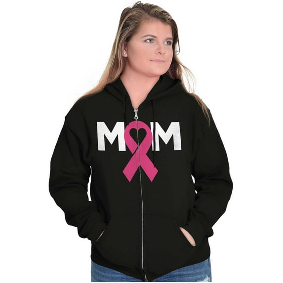 Breast Cancer Awareness Mom Fighter Womens Plus Size Graphic Zipper Hoodie Brisco Brands 3X