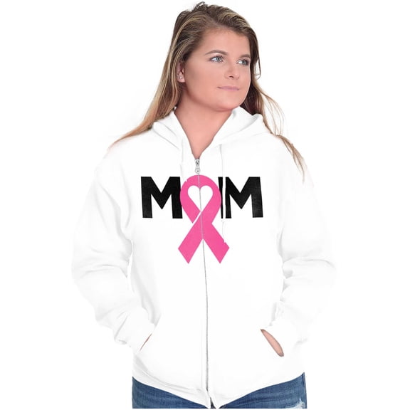 Breast Cancer Awareness Mom Fighter Zip Hoodie Sweatshirt Women Brisco Brands X