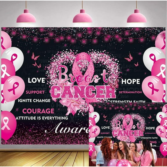 Breast Cancer Awareness Month Inspirational Banner Backdrop Pink Ribbon Awareness Love Breast Background for Women Breast Cancer Faith Hope Awareness Decorations