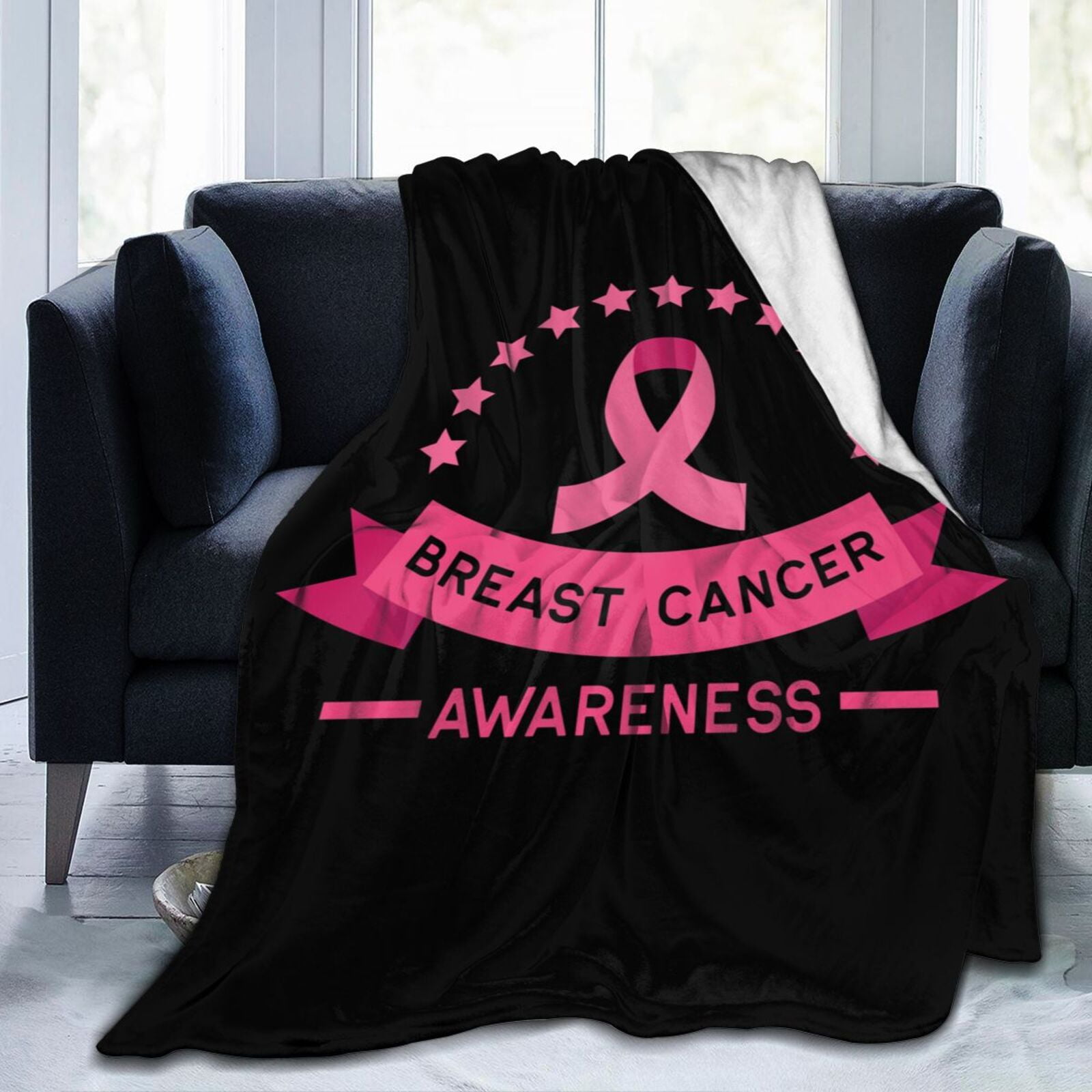 Breast Cancer Awareness Month Throw Blanket Soft Cozy Warm Durable Fuzzy Flannel Blankets 80 x