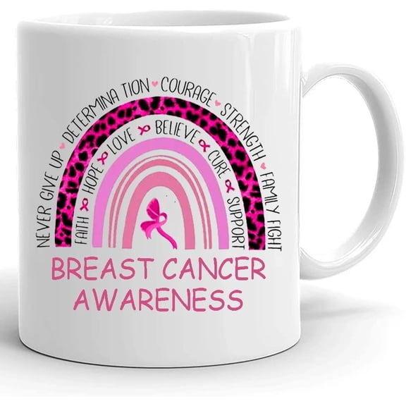 Breast Cancer Awareness Mug, Never Give Up, Motivation Gifts Her Mom, Breast Cancer Fighter Birthday Christmas Thanks Giving, 11 Oz 15 Oz Ceramic Coffee Mug