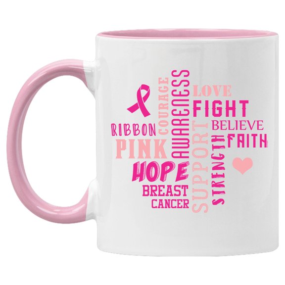 Breast Cancer Awareness Mug Word Cloud Design Strength amp Hope