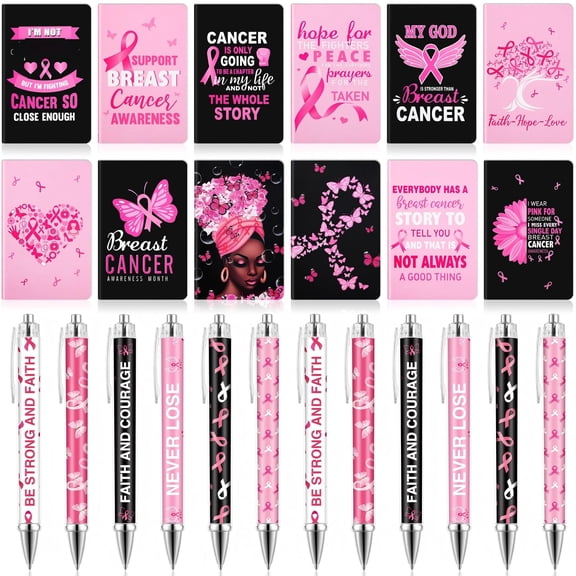 Breast Cancer Awareness Notepad and Pen Set 24 Pack Pink Paper