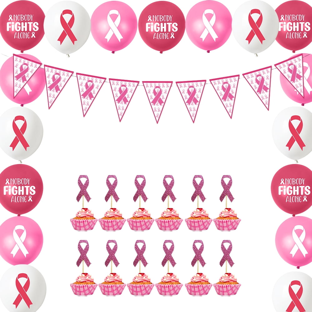 Breast Cancer Awareness Party Decoration Ribbon Hanging Pennant Banners ...