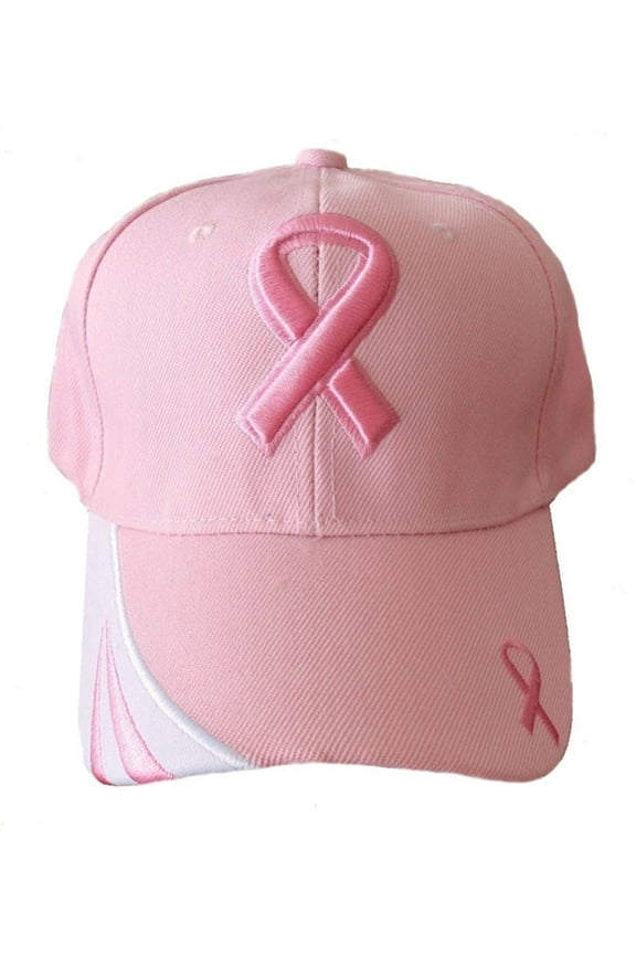 Breast Cancer Awareness "Pink Ribbon" Baseball Hat - Pink w/White Trim