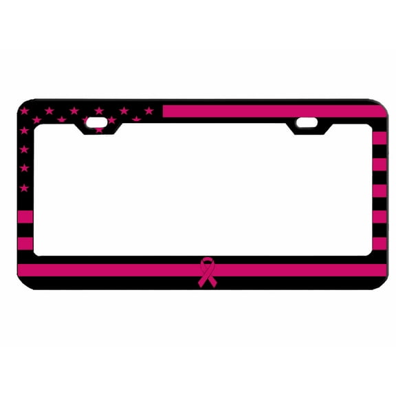 Breast Cancer Awareness Pink Ribbon Design Heavy Duty Metal License Plate Frame Personalise/Car Accessories Car Tag Holder Cover (Black/Pink)