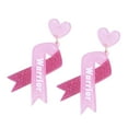 thumbnail image 1 of Cancer Awareness Pink Ribbon Earrings Acrylic Dangle Drop Earrings for Women Survivor Support Jewelry Christmas Holiday Party Fundraiser Events Lightweight Fashion Accessories Bulk, 1 of 6