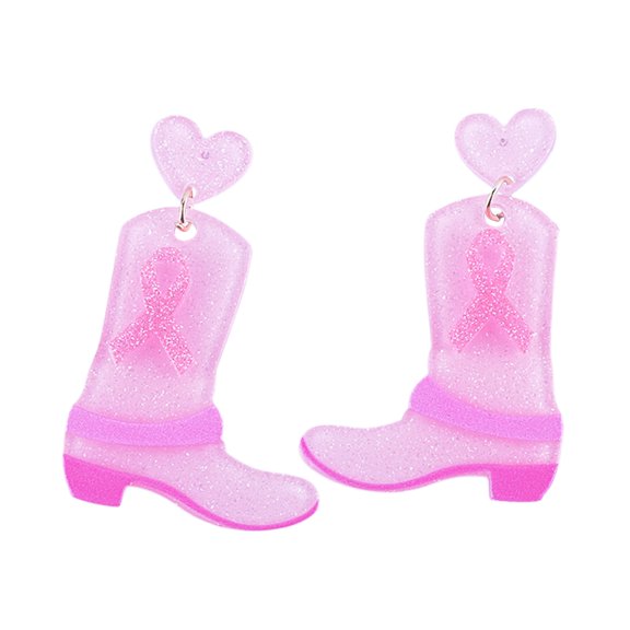 Cancer Awareness Pink Ribbon Earrings Acrylic Dangle Drop Earrings for Women Survivor Support Jewelry Christmas Holiday Party Fundraiser Events Lightweight Fashion Accessories Bulk