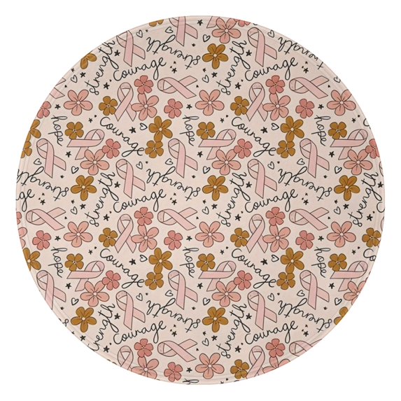 Breast Cancer Awareness Pink Ribbon Floral Pattern Round Blanket,Comfortable Soft Flannel Throw Blanket,All Season,Warm Lightweight Blankets for Sofa Bed Couch Living Room Chair 60"x60"