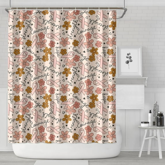 Breast Cancer Awareness Pink Ribbon Floral Pattern Shower Curtain 72"x84" ,Bathroom Decorative Shower Curtains Set with 12 Hooks,Modern Waterproof Washable Shower Curtain