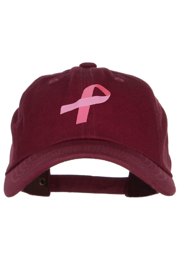 Breast Cancer Awareness Pink Ribbon Heat Transfer Unstructured Cotton Washed Cap - Wine OSFM