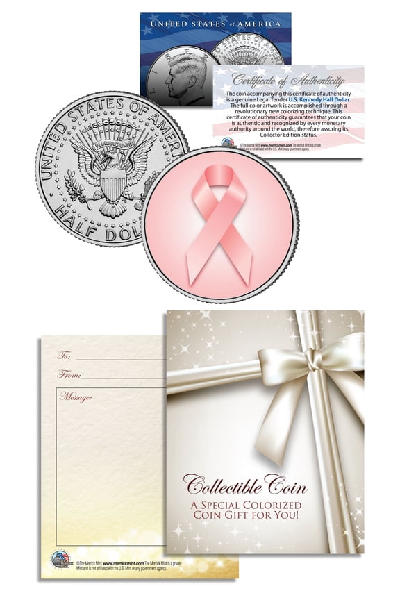 "Breast Cancer Awareness" Pink Ribbon Keepsake Gift JFK Half Dollar US Coin