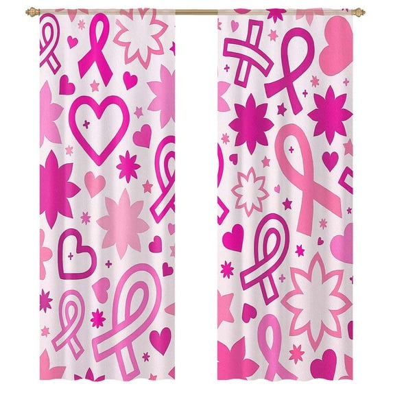 Breast Cancer Awareness Pink Ribbon Sheer Voile Curtain Window Tulle Curtains For Living Room Bedroom Modern Curtain