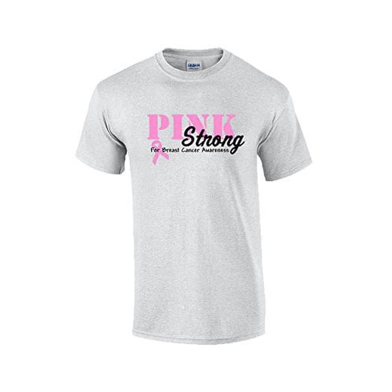 Breast Cancer Awareness Pink Ribbon Strong For Cancer Cause Cure Life Unisex Adult Short Sleeve T-shirt-Lightgrey-5xl