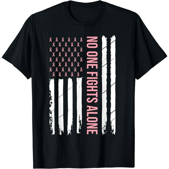Breast Cancer Awareness Pink Ribbon USA American Flag Men T-Shirt