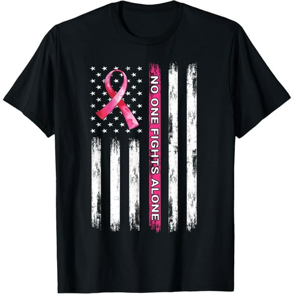 Breast Cancer Awareness Pink Ribbon USA American Flag Men T-Shirt