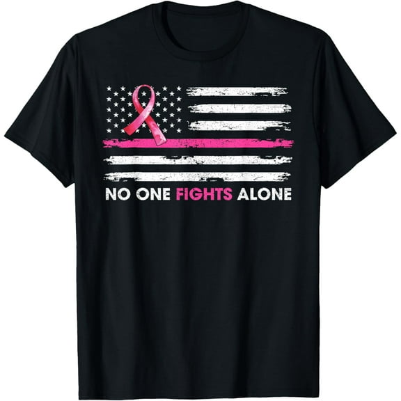 Breast Cancer Awareness Pink Ribbon USA American Flag Women T-Shirt