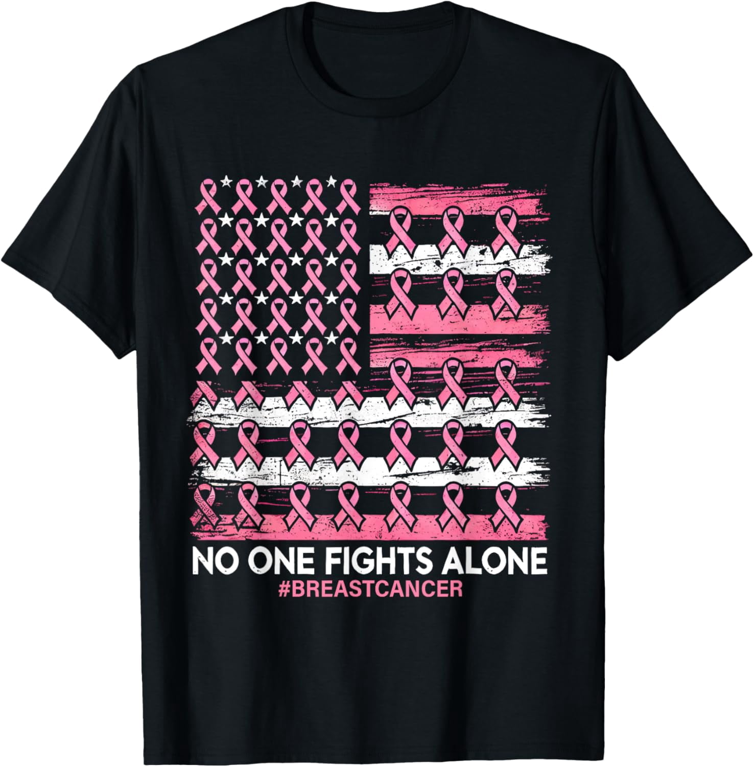 Breast Cancer Awareness Pink Ribbon USA Flag Breast Cancer T-Shirt ...