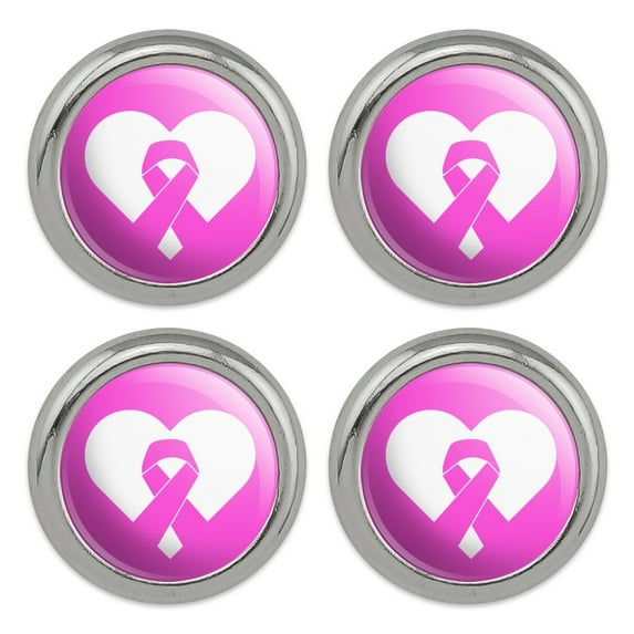 Breast Cancer Awareness Pink Ribbon in Heart Metal Craft Sewing Novelty Buttons - Set of 4