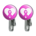 thumbnail image 1 of Breast Cancer Awareness Pink Ribbon in Heart Novelty Clip-On Stud Earrings, 1 of 3