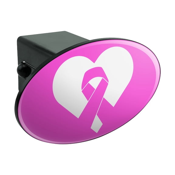 Breast Cancer Awareness Pink Ribbon in Heart Oval Tow Trailer Hitch Cover Plug Insert