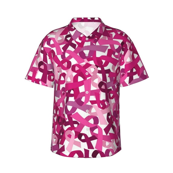 Breast Cancer Awareness Pink Ribbons Men'S 3d Print Casual Button Down Shirts, Novelty Hawaiian Short Sleeves Xl